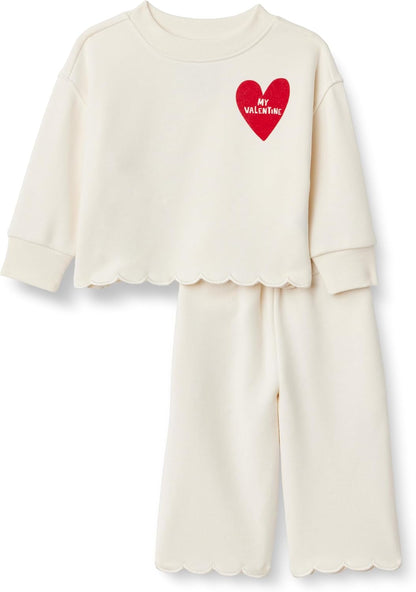 Amazon Essentials x Sofia Grainge Toddlers and Baby Girls' French Terry Sweatshirt Pant and Top Set