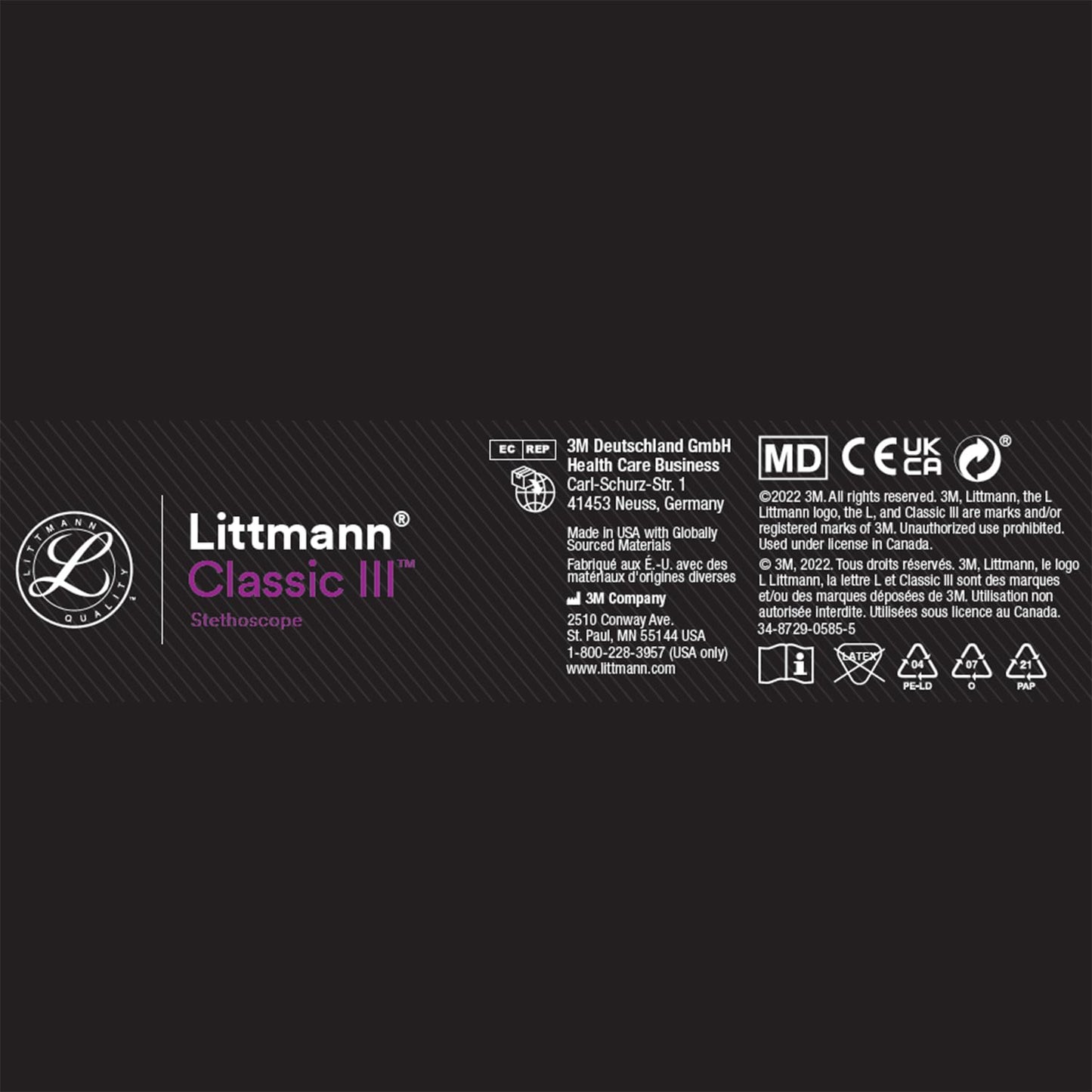 3M Littmann Classic III Monitoring Stethoscope, 5803, More Than 2X as Loud, Weighs Less, Stainless Steel Black-Finish Chestpiece, 27" Black Tube, Stem and Headset
