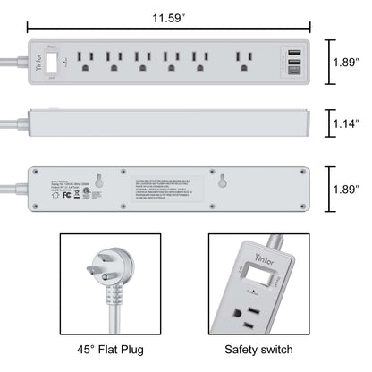Yintar 6Ft Surge Protector Power Strip with 8 Outlets and 4 USB Ports