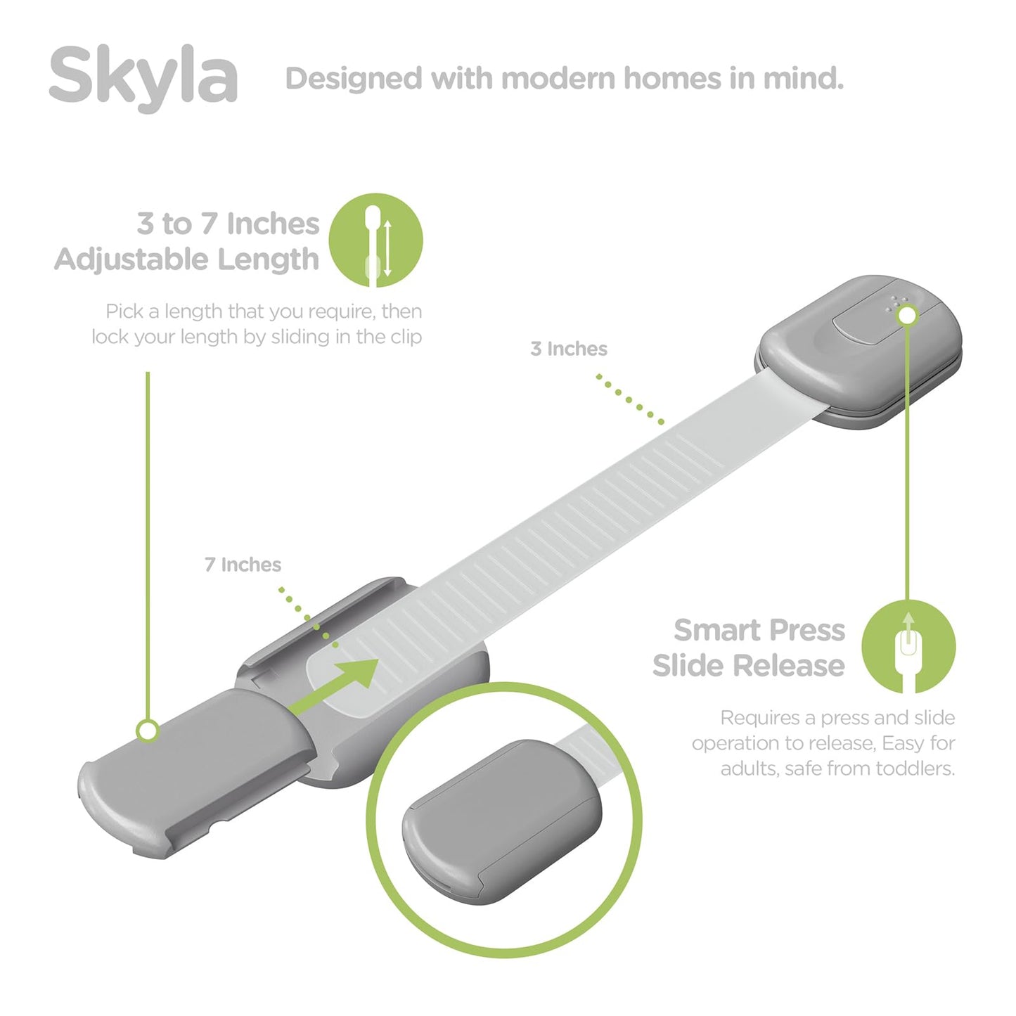 SKYLA HOMES Child Safety Cabinet Locks, White, 8 Pack