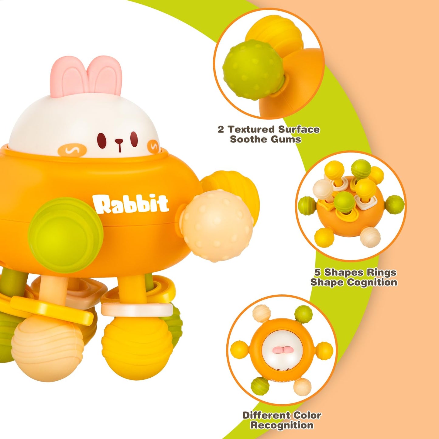 Baby Montessori Sensory Teething Toy 0-6 6-12 Months, Teether Ball & Rattle