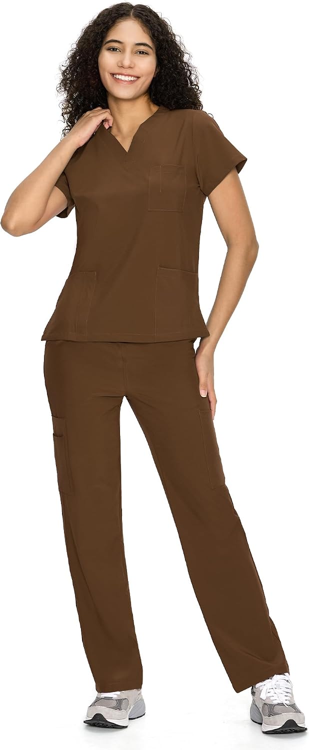 COZYFIT Scrubs for Women Set - V-Neck & Straight Leg Pants with 9 Pockets
