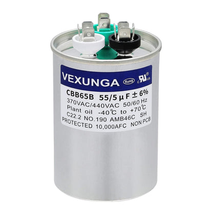 VEXUNGA 5uF 370/440VAC 50/60Hz CBB65 CBB65A Oval Run Start Capacitor 5 MFD 370V/440V Air Conditioner Capacitors for AC Unit Fan Motor Start or Pool Pump or Air Condenser Straight Cool