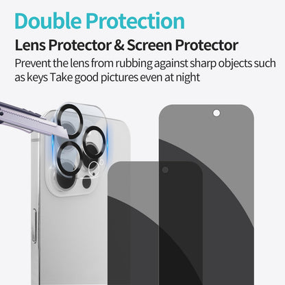 PEHAEL for iPhone 16 Pro Max Privacy Screen Protector+Camera Lens Protector