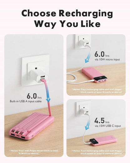charmast Power Bank Portable Charger with Reinforced Built-in 4 Cables