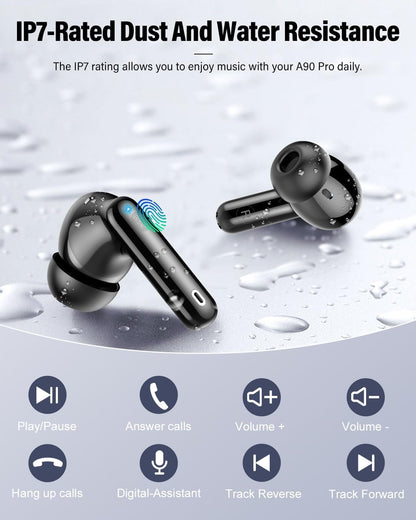 Wireless Earbuds, Bluetooth 5.4 Headphones Bass Stereo/Clear Calls, Black