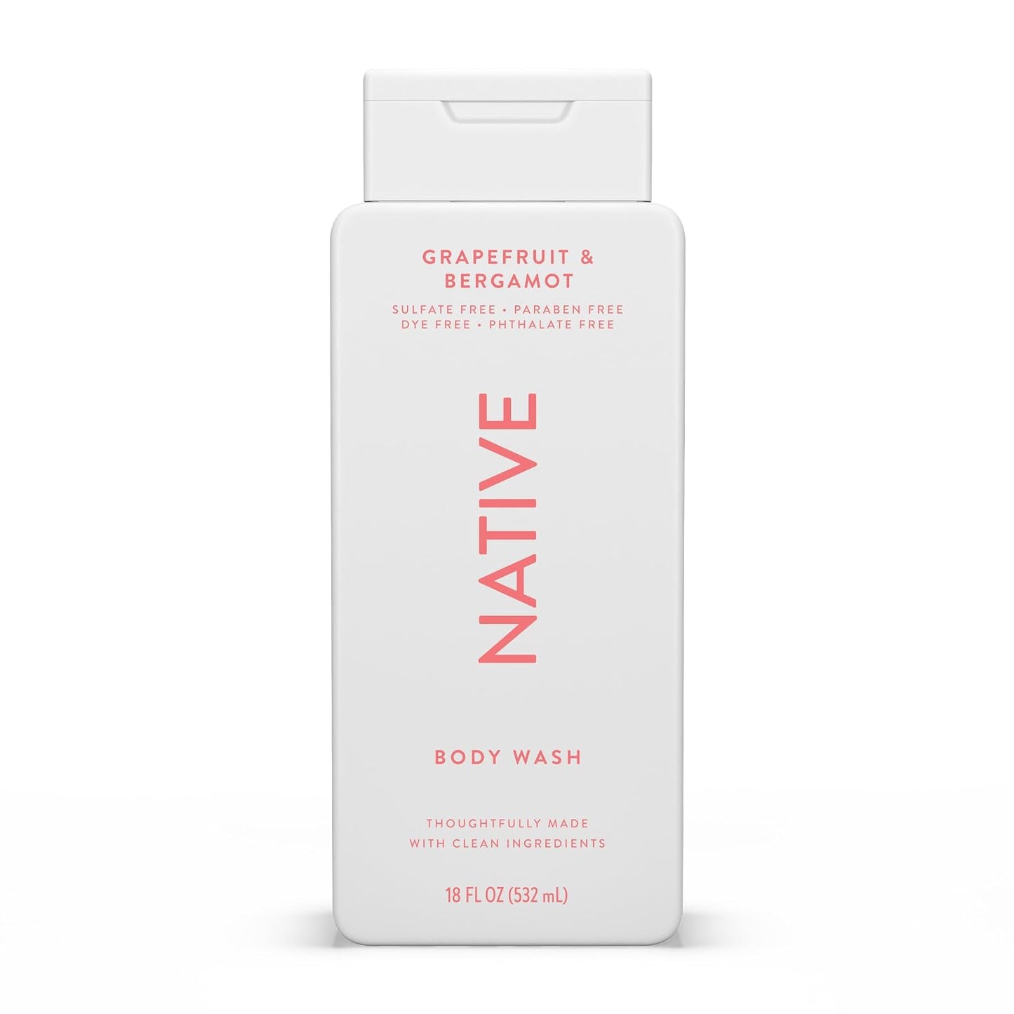 Native Clean Body Wash, Gentle & pH-balanced for Sensitive Skin, 24-Hr Freshness for Women & Men, Vegan & Cruelty-Free, Free of Sulfates, Parabens & Phthalates, Cashmere & Rain, 18 fl oz