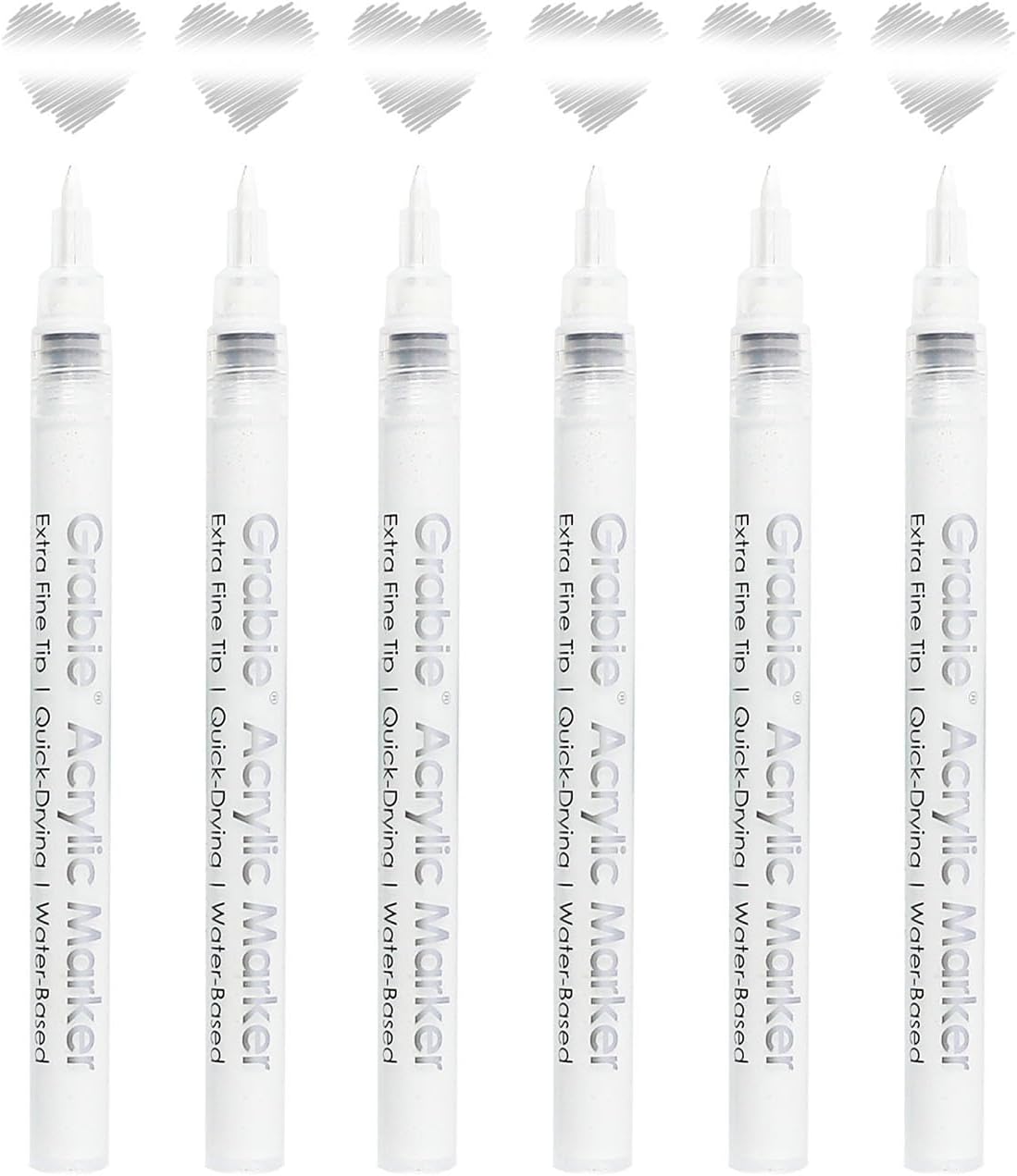 Grabie 6 White Acrylic Paint Markers, 0.7 mm Extra Fine Tip