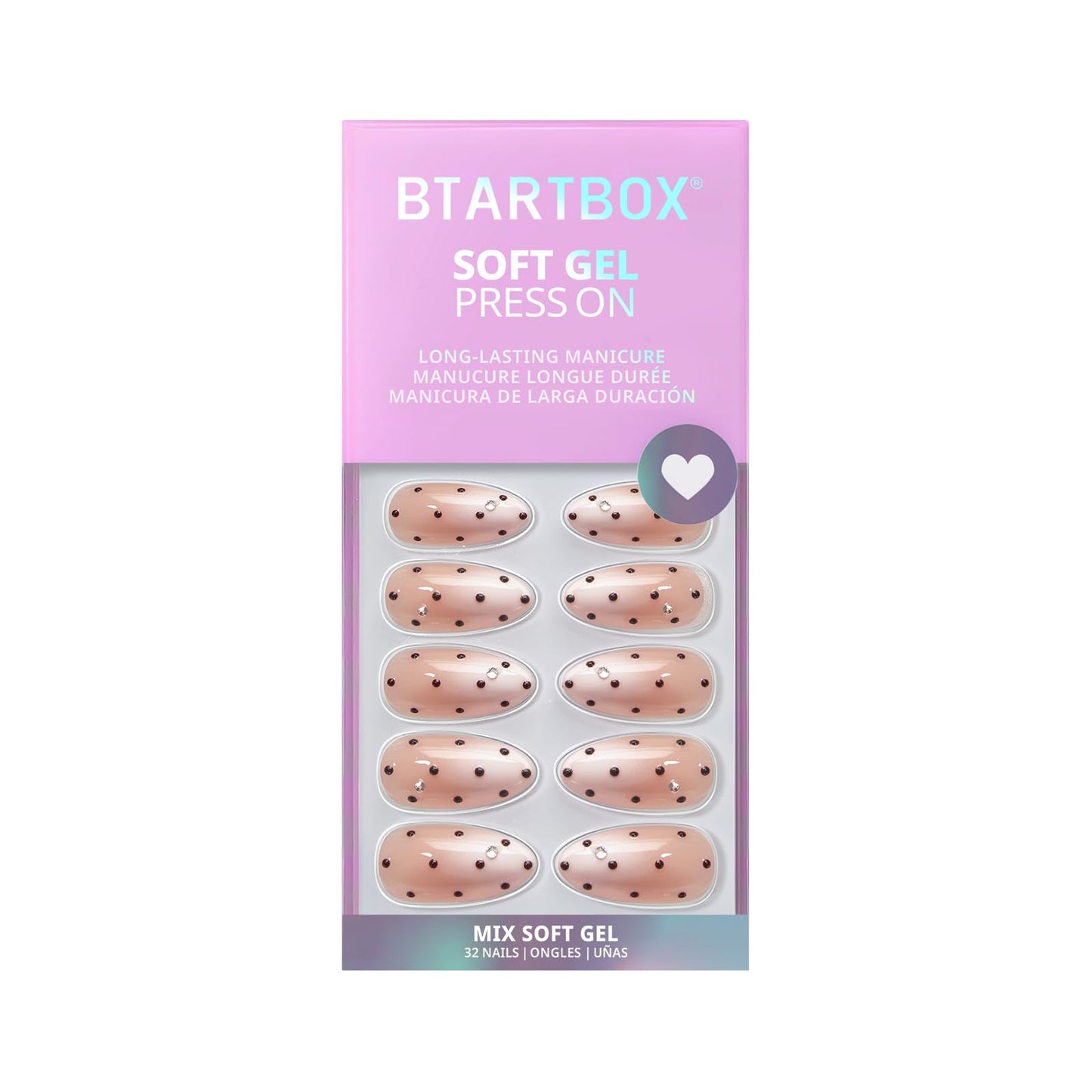 BTArtbox Press On Nails, Cream Puff, Short Almond, Ombre Off White, 32Ct