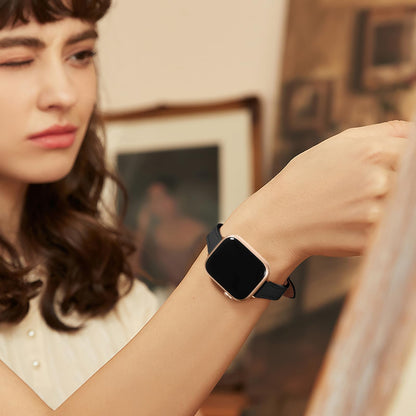 Charlam Slim Leather Band Compatible with Apple Watch Bands for Women 40mm 38mm 41mm 42mm 44mm 45mm 46mm, Top Grain Genuine Leather Strap Thin Wristband for iWatch Series 11 10 SE 9 8 7 6 5 4 3 2 1