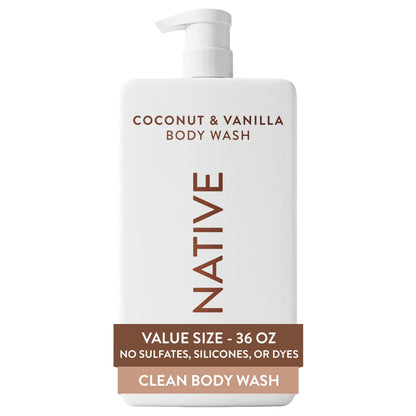 Native Clean Body Wash, Gentle & pH-balanced for Sensitive Skin, 24-Hr Freshness for Women & Men, Vegan & Cruelty-Free, Free of Sulfates, Parabens & Phthalates, Sandalwood & Shea Butter, 36 oz