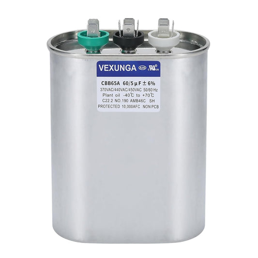 VEXUNGA 5uF 370/440VAC 50/60Hz CBB65 CBB65A Oval Run Start Capacitor 5 MFD 370V/440V Air Conditioner Capacitors for AC Unit Fan Motor Start or Pool Pump or Air Condenser Straight Cool