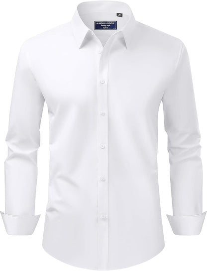 Alimens & Gentle Men's Dress Shirt Regular Fit Stretch Stain Shield Long Sleeve Solid Business Wedding Button Down Shirts