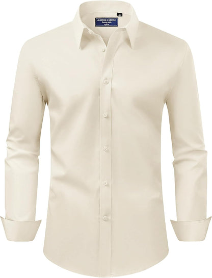 Alimens & Gentle Men's Dress Shirt Regular Fit Stretch Stain Shield Long Sleeve Solid Business Wedding Button Down Shirts