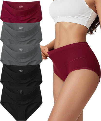 Vevmon Cotton Underwear for Women High Waisted Soft Ladies Panties 5 Pack