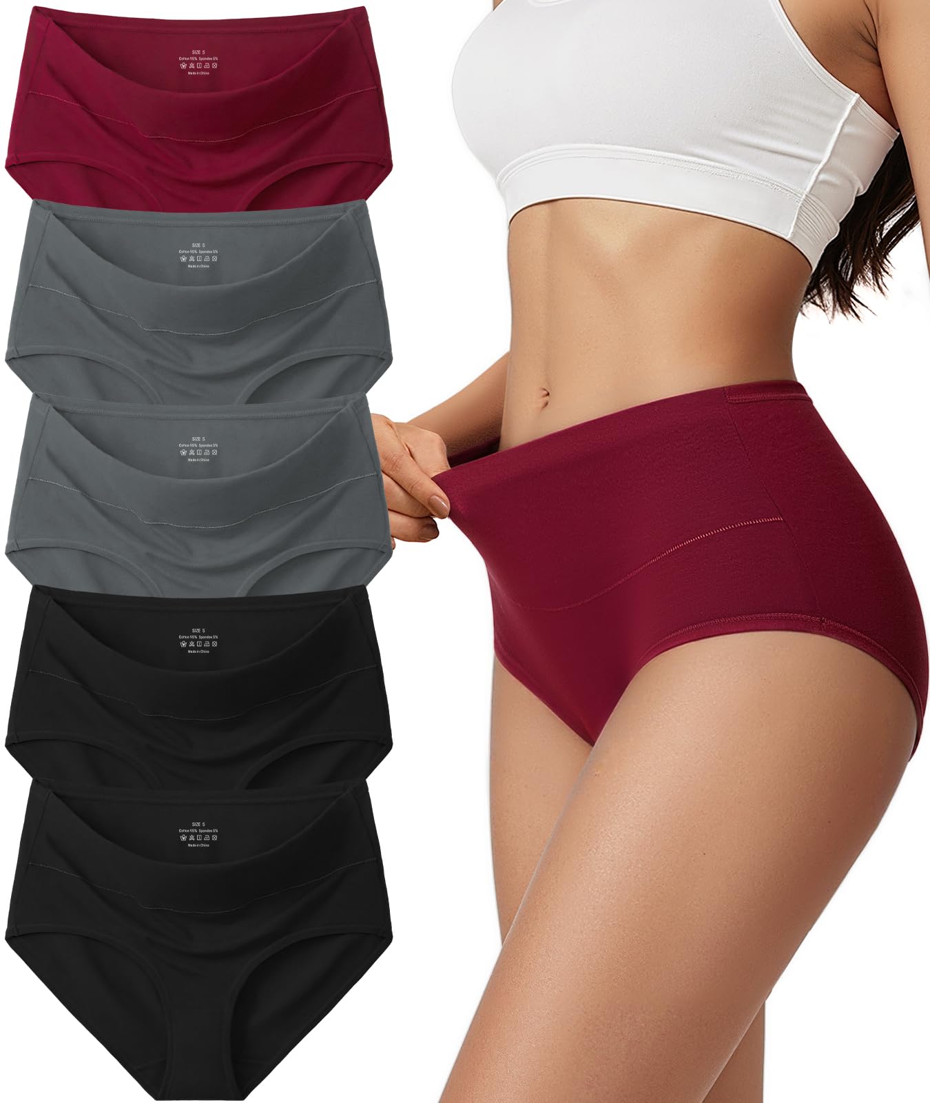 Vevmon Cotton Underwear for Women High Waisted Soft Ladies Panties 5 Pack