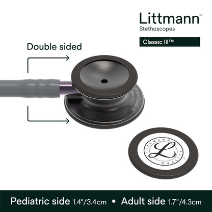 3M Littmann Classic III Monitoring Stethoscope, 5803, More Than 2X as Loud, Weighs Less, Stainless Steel Black-Finish Chestpiece, 27" Black Tube, Stem and Headset
