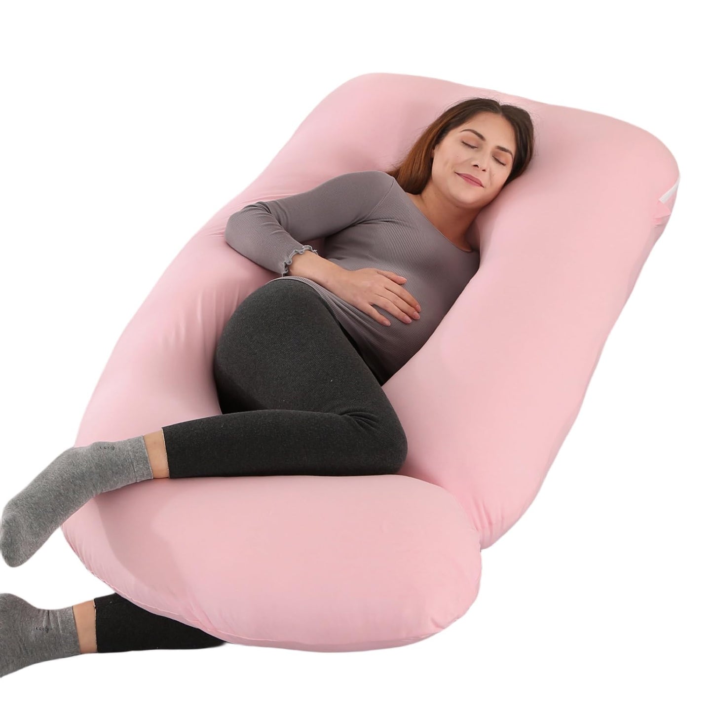 ALLOPERA Pregnancy Pillow, Full Body Maternity Pillow 57 inch, with Removable Washable Cover - Sleep Support for Legs, Back, Neck, Shoulder, HIPS, Belly, Velvet Cover-Grey-Dark Blue