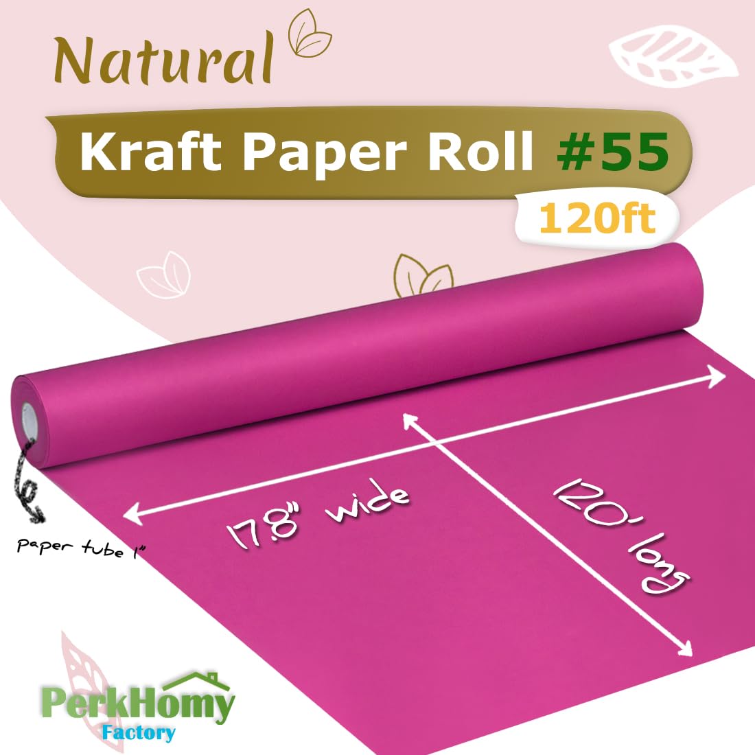 PerkHomy Brown Kraft Paper Roll 36" x 1,440" (120') for Craft Bulletin Board Paper Art Table Covering Crafting Gift Wrapping Bouquet Packing Parcel 70GSM 50LB (Brown, 36" x 120')