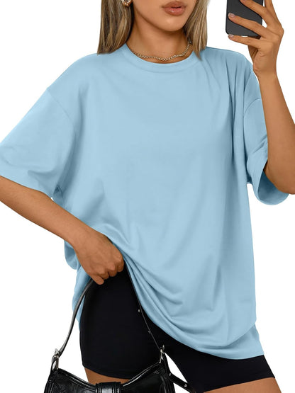 Trendy Queen Womens Oversized T-Shirts Short Sleeve Crew Neck Summer Tops