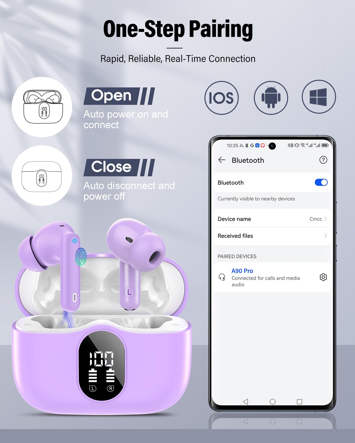 Wireless Earbuds, Bluetooth 5.4 Headphones Bass Stereo/Clear Calls, Black