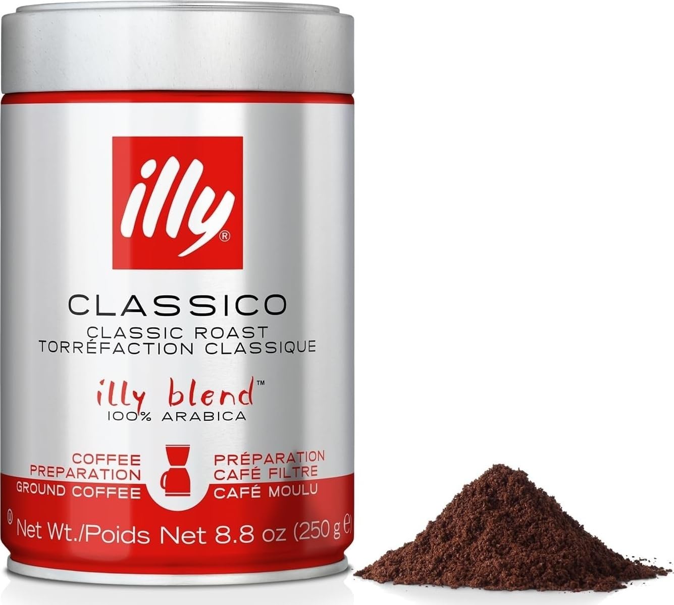 illy Intenso Ground Espresso Coffee, Bold Roast, Intense, Robust and Full Flavored With Notes of Deep Cocoa, 100% Arabica Coffee, No Preservatives, 8.8 Ounce Can (Pack of 1)