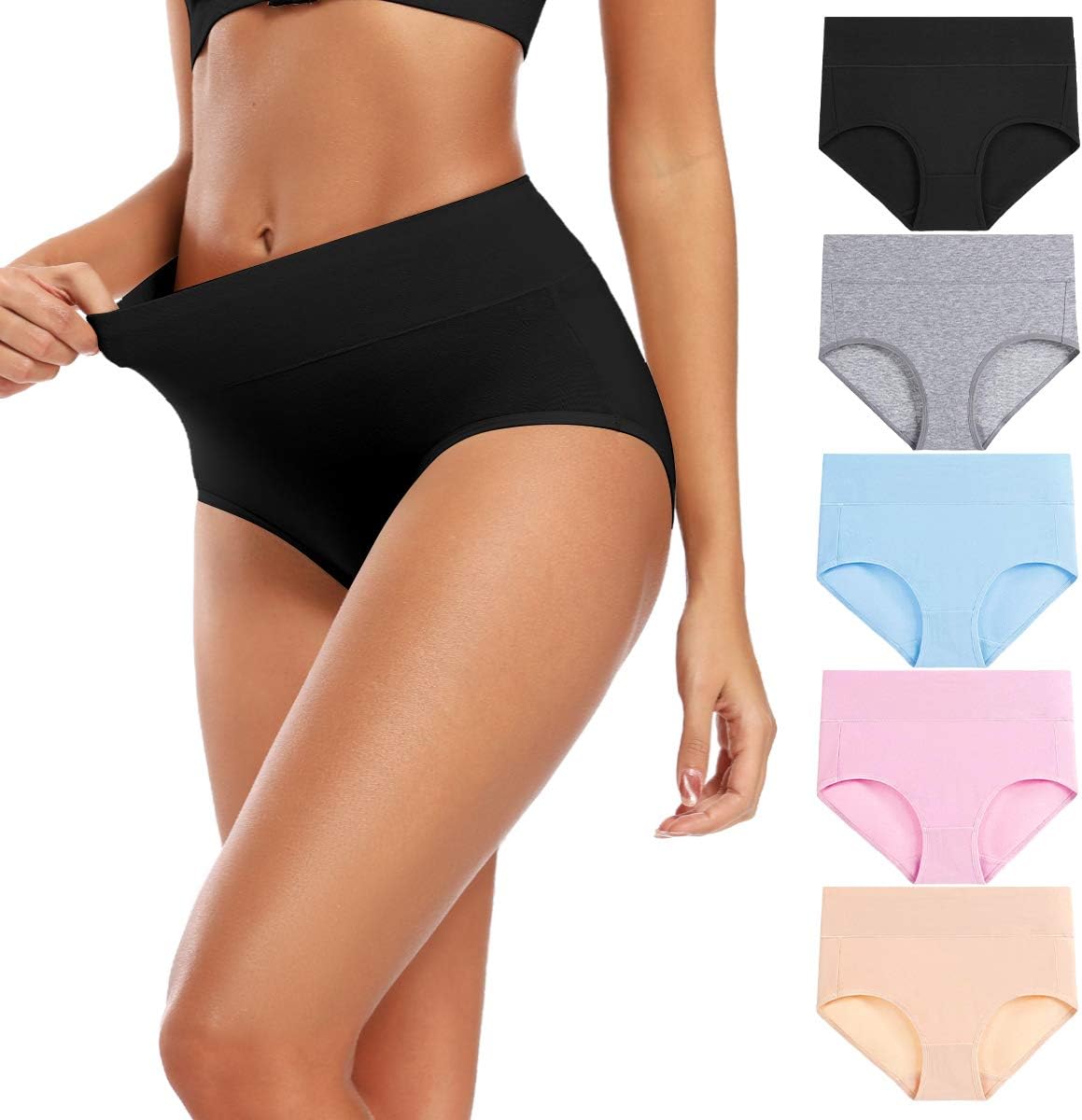 Molasus Women's Cotton Underwear High Waisted Full Coverage Ladies Panties (Regular & Plus Size)