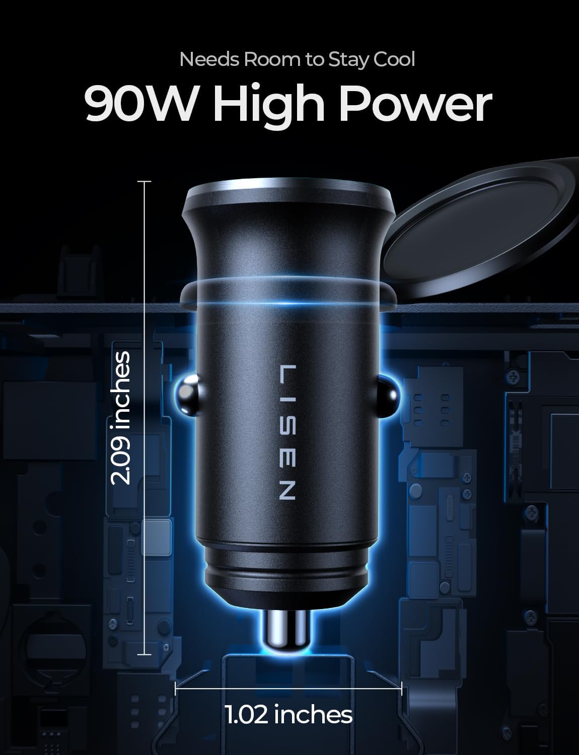 LISEN 90W USB C Car Charger USB C Fast Charge, 45W PD&QC 3.0 Fast Car Charger