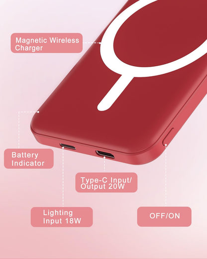 podoru for MagSafe Power Bank 5000mAh, Ultra-Slim Magnetic Portable Charger