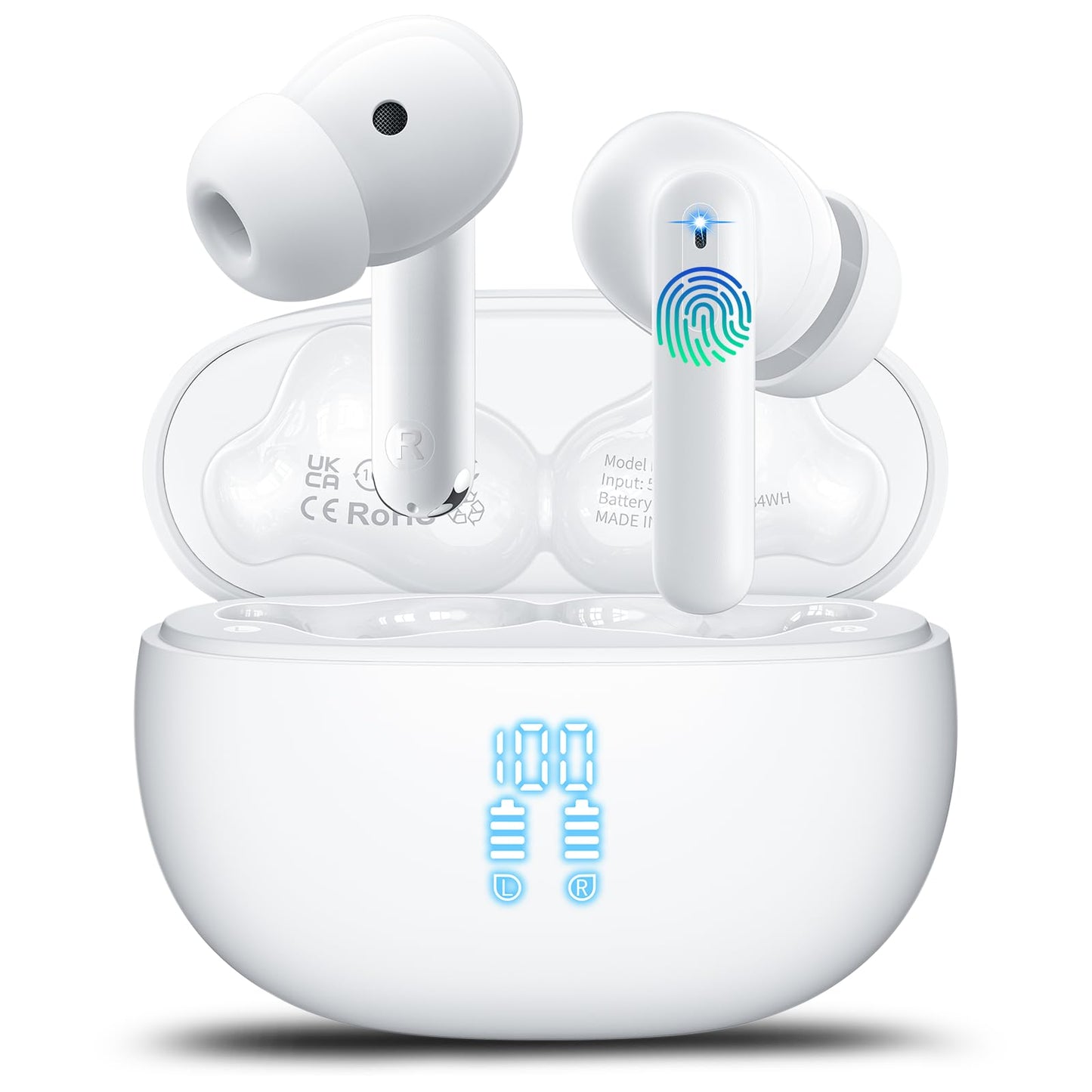 Wireless Earbuds, Bluetooth 5.4 Headphones Bass Stereo/Clear Calls, Black