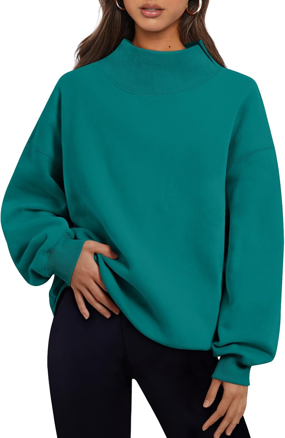 Trendy Queen Womens Mock Neck Sweatshirts Oversized Pullover Fall Outfits