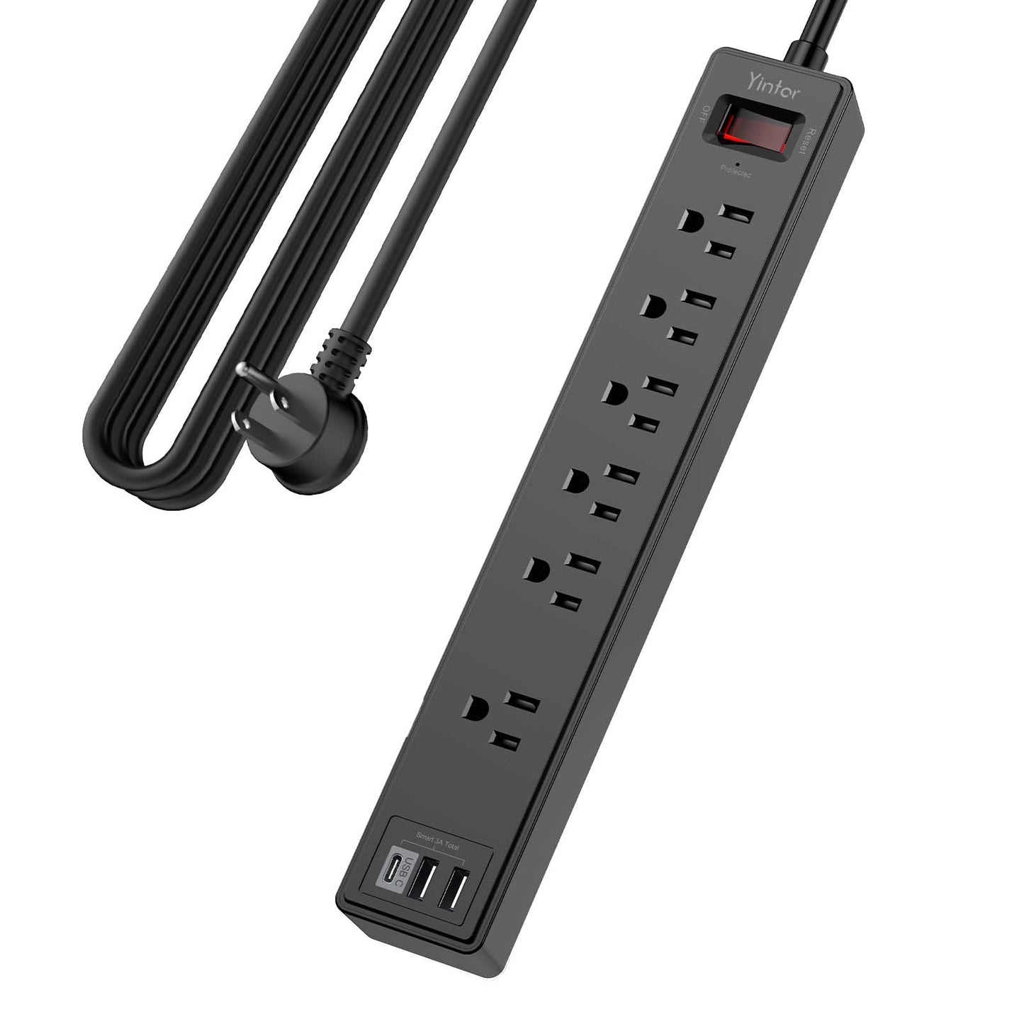 Yintar 6Ft Surge Protector Power Strip with 8 Outlets and 4 USB Ports