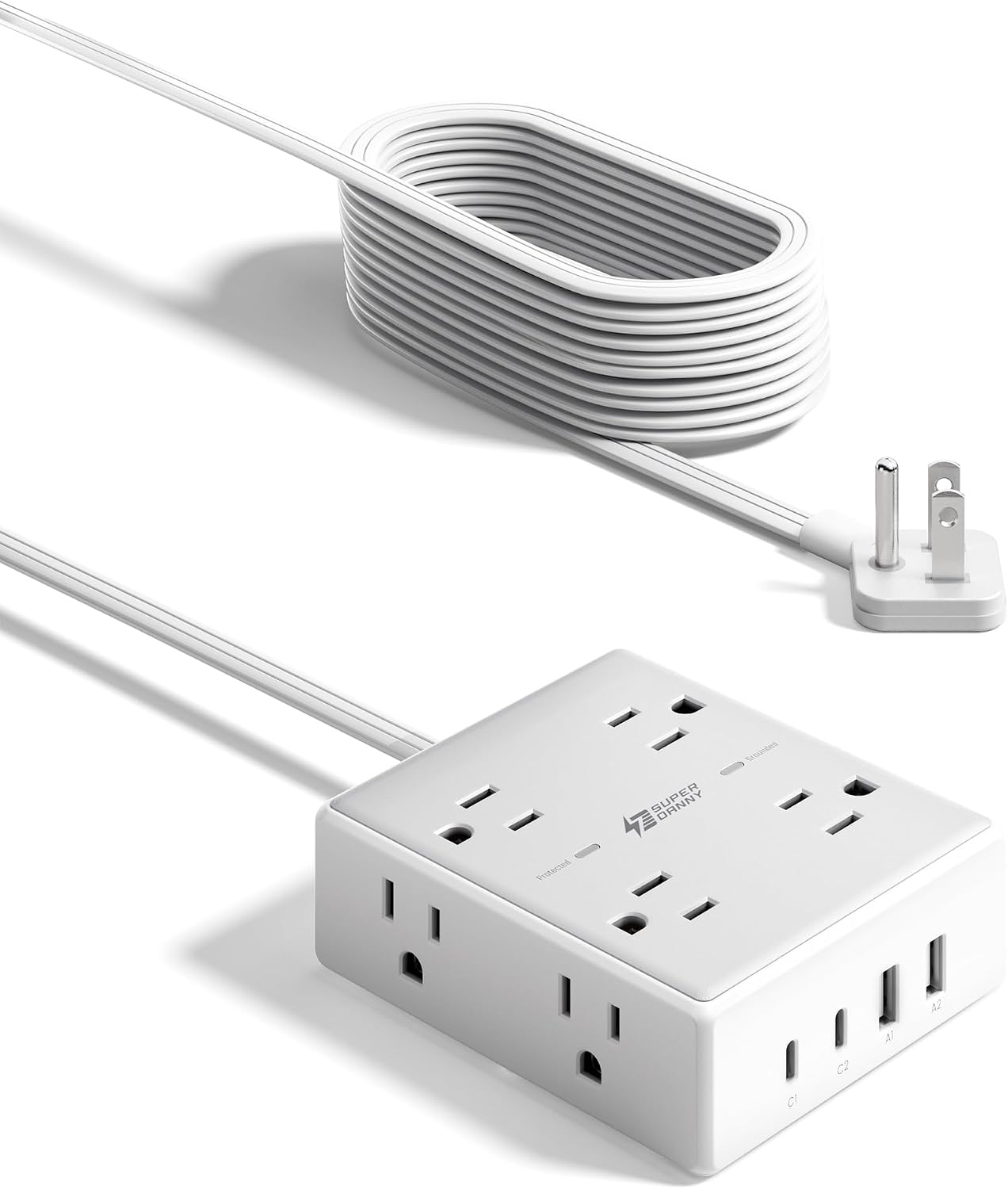SUPERDANNY Extension Cord,Flat Plug Surge Protector Power Strip,6Ft