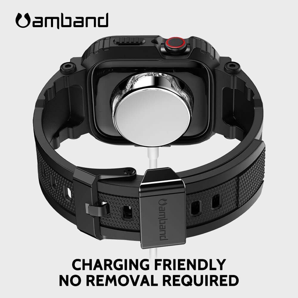 amBand Bands Compatible with Apple Watch 9/8/7/6/5/4 & SE 3/2/1 45mm/44mm Case for Men, M1 Sport Series Rugged Case Protective Cover for iWatch SE3/SE2/6/SE/5/4 44/45 mm Men Black