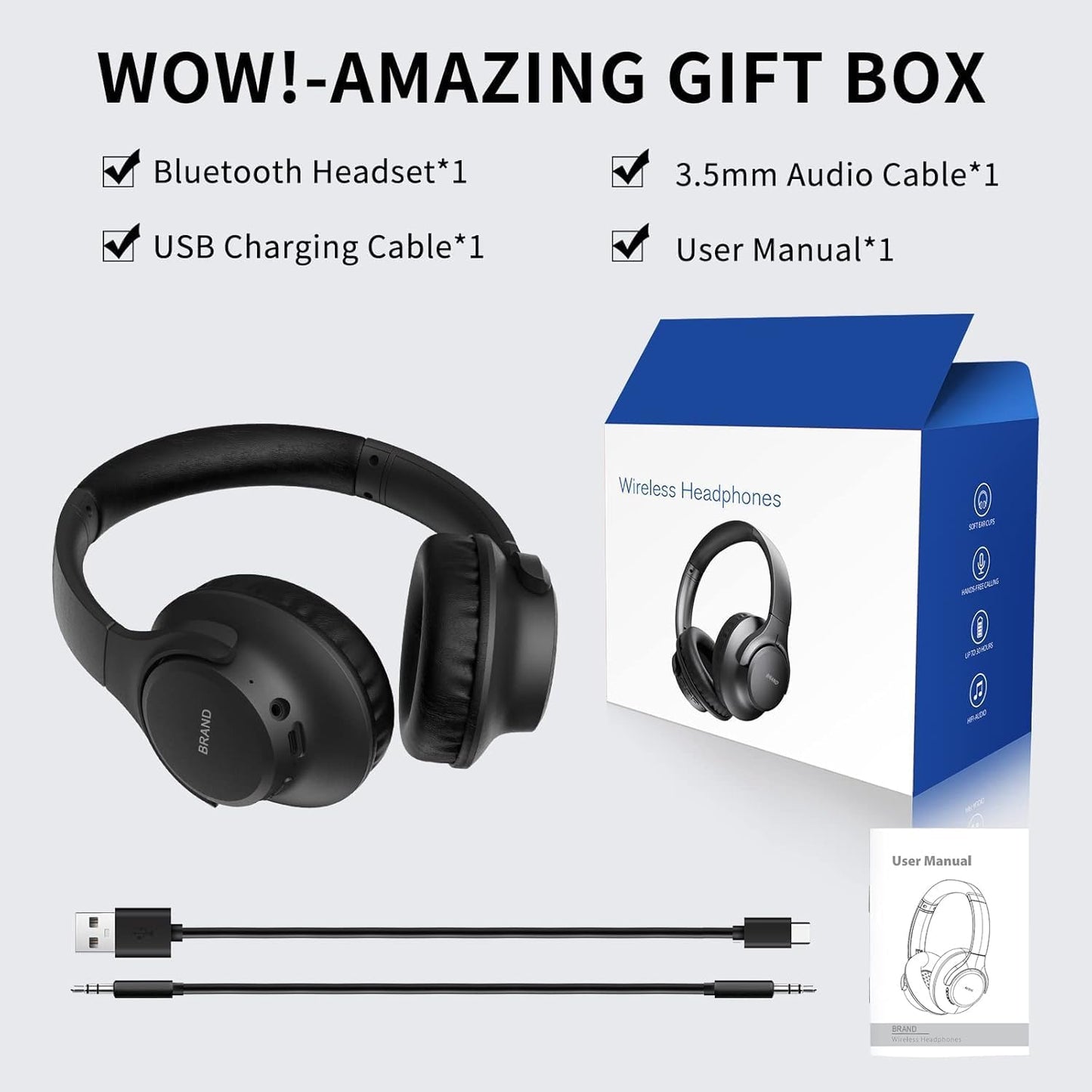 KVIDIO Bluetooth Headphones Wireless Over Ear Headsets 65H Playtime