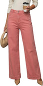 Dokotoo Women's Casual High Waisted Jeans Stretch Wide Leg Loose Denim Pant