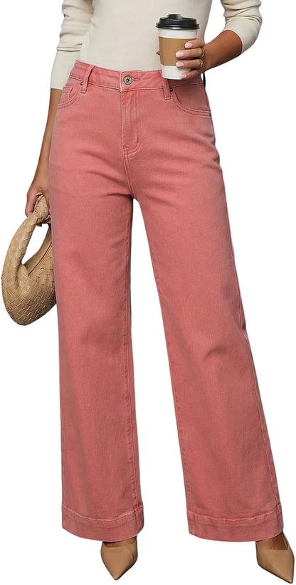 Dokotoo Women's Casual High Waisted Jeans Stretch Wide Leg Loose Denim Pant