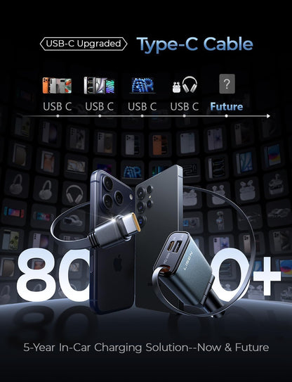 LISEN 72W Retractable Car Charger Ultra-Compact USBC Fast Car Charger