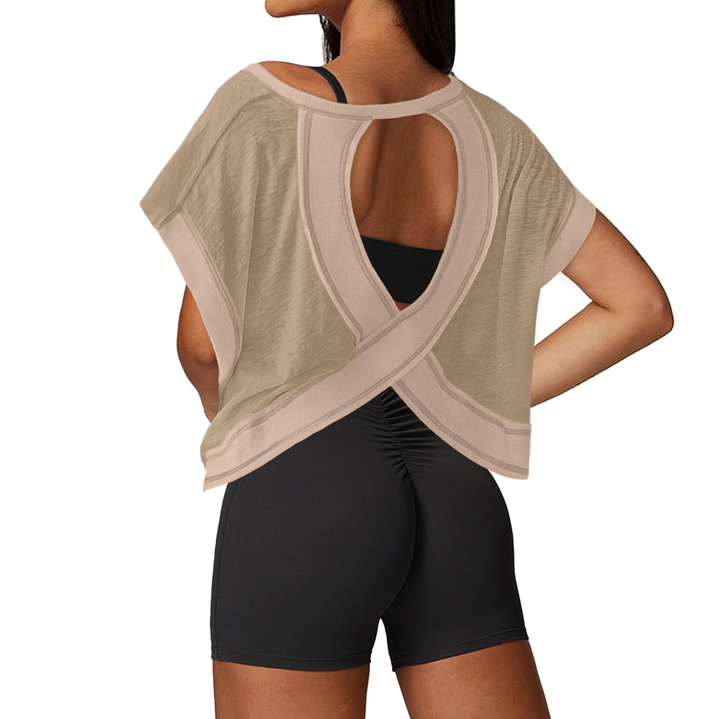 UNIANKIYA Open Back Workout Tops for Women Loose Fit Athletic Crop Tee Short Sleeve Gym Running Yoga Shirt