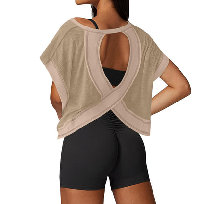 UNIANKIYA Open Back Workout Tops for Women Loose Fit Athletic Crop Tee Short Sleeve Gym Running Yoga Shirt
