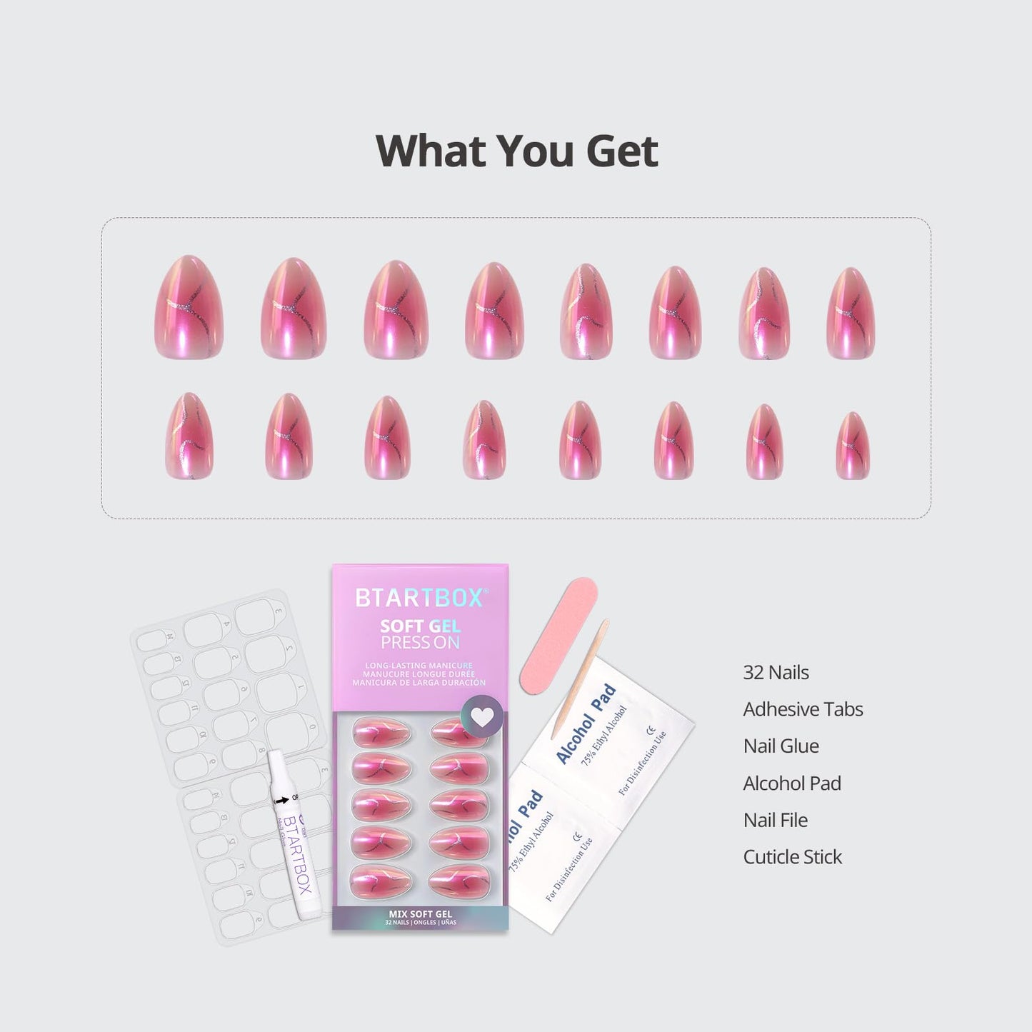 BTArtbox Press On Nails, Cream Puff, Short Almond, Ombre Off White, 32Ct