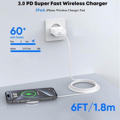 Magnetic Wireless Charger for iPhone,2 Pack Apple Magsafe Charger 10FT Long