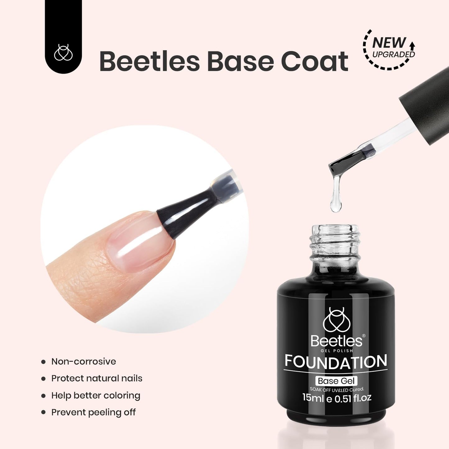 Beetles 2 Pcs 15ml No Wipe Gel Top Coat and Base Coat Set