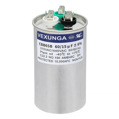 VEXUNGA 5uF 370/440VAC 50/60Hz CBB65 CBB65A Oval Run Start Capacitor 5 MFD 370V/440V Air Conditioner Capacitors for AC Unit Fan Motor Start or Pool Pump or Air Condenser Straight Cool