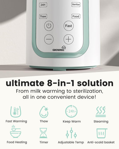 Grownsy 8-in-1 OG Fast Bottle Warmer with Timer, Gray