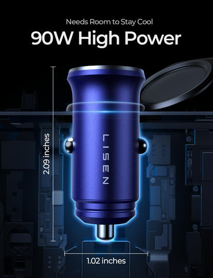 LISEN 90W USB C Car Charger USB C Fast Charge, 45W PD&QC 3.0 Fast Car Charger