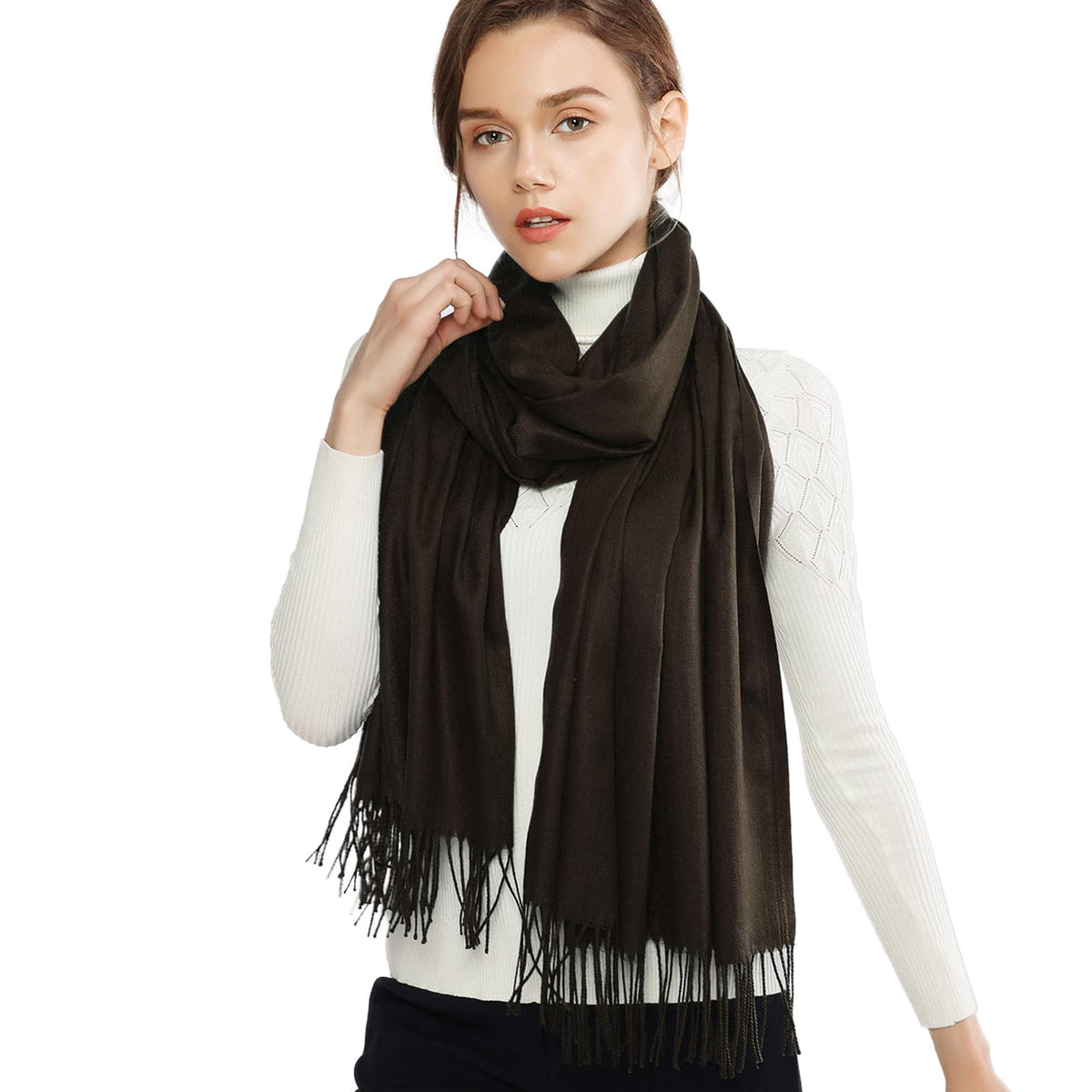 RIIQIICHY Women's Fringe Shawl Wrap Pashmina Scarf for Wedding Evening