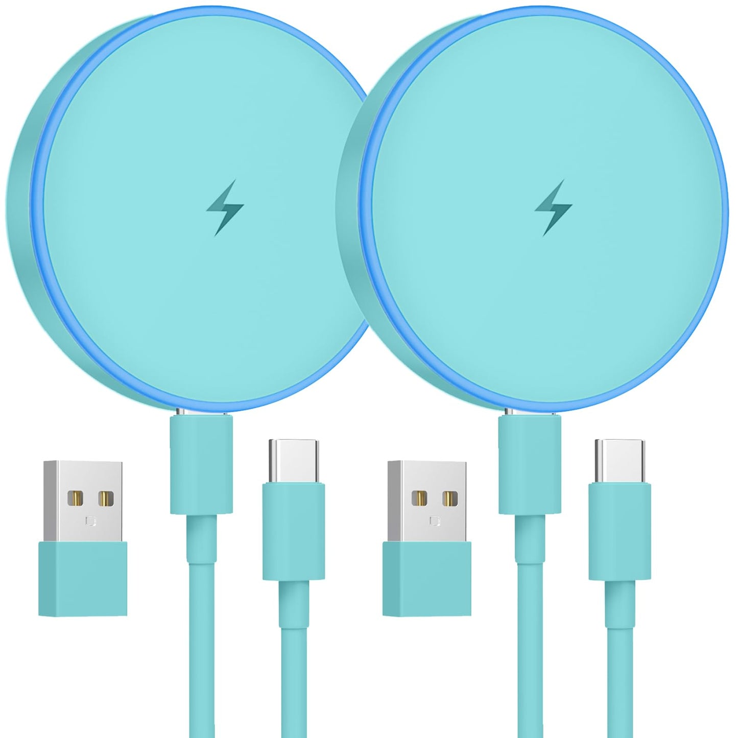 MagSafe Charger 2 Pack 15W Magnetic Wireless Charger Fast Charging Pad Compatible with iPhone 17/16/15/14/13/12 Series & AirPods 3/2/Pro Magnetic MagSafe Charging Pad with Dual Ports-Blue