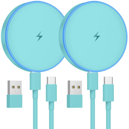 MagSafe Charger 2 Pack 15W Magnetic Wireless Charger Fast Charging Pad Compatible with iPhone 17/16/15/14/13/12 Series & AirPods 3/2/Pro Magnetic MagSafe Charging Pad with Dual Ports-Blue
