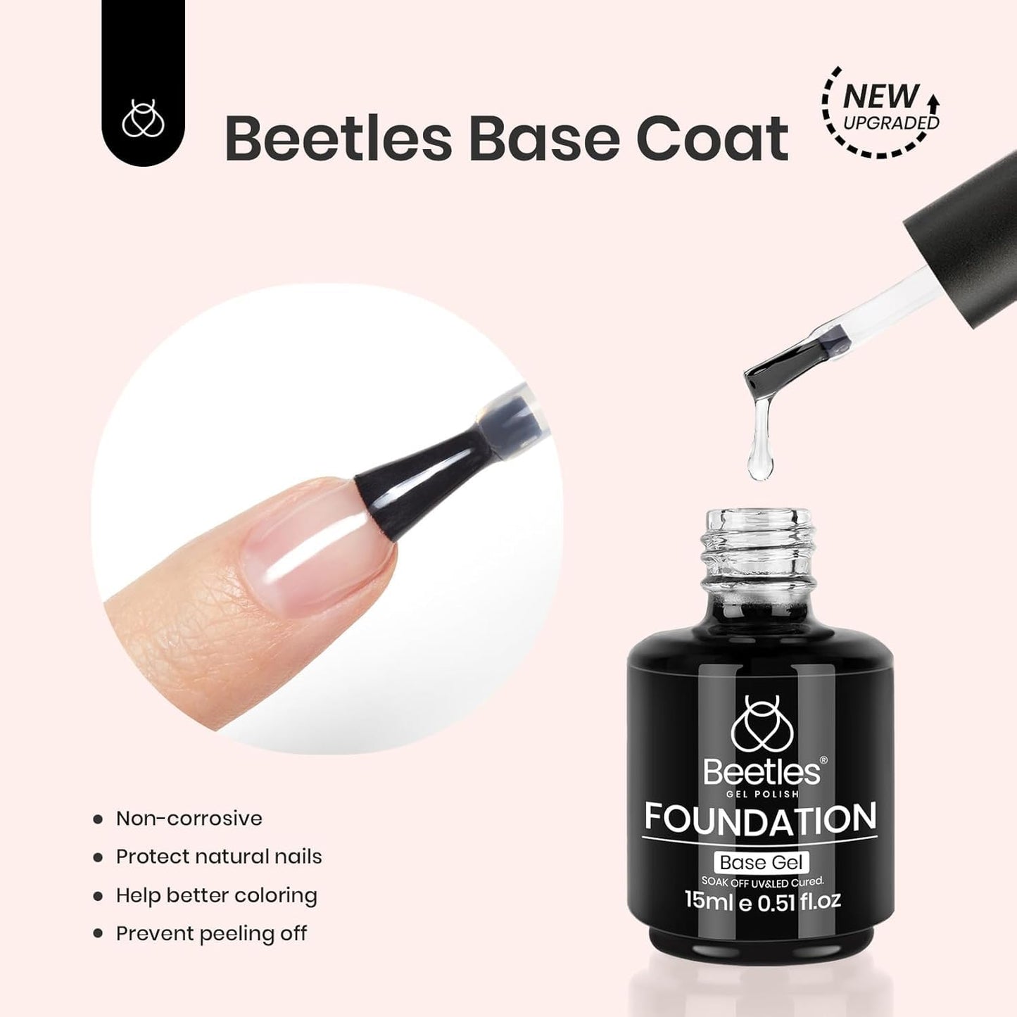 Beetles 2 Pcs 15ml No Wipe Gel Top Coat and Base Coat Set